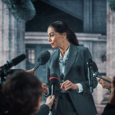 Mujer Política Dando Una Conferencia De Prensa